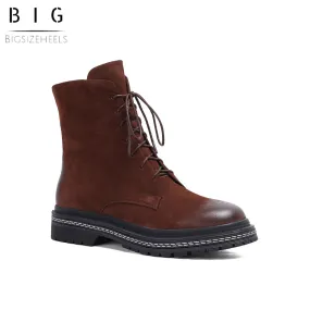 Bigsizeheels Round toe cowhide vintage Martin Boots - Brown