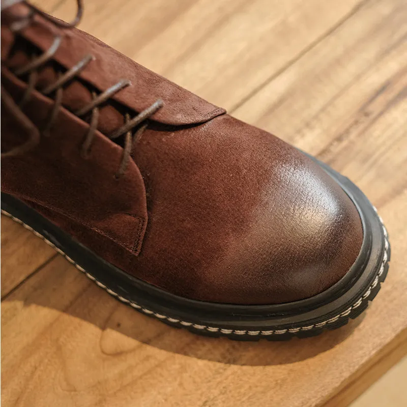 Bigsizeheels Round toe cowhide vintage Martin Boots - Brown