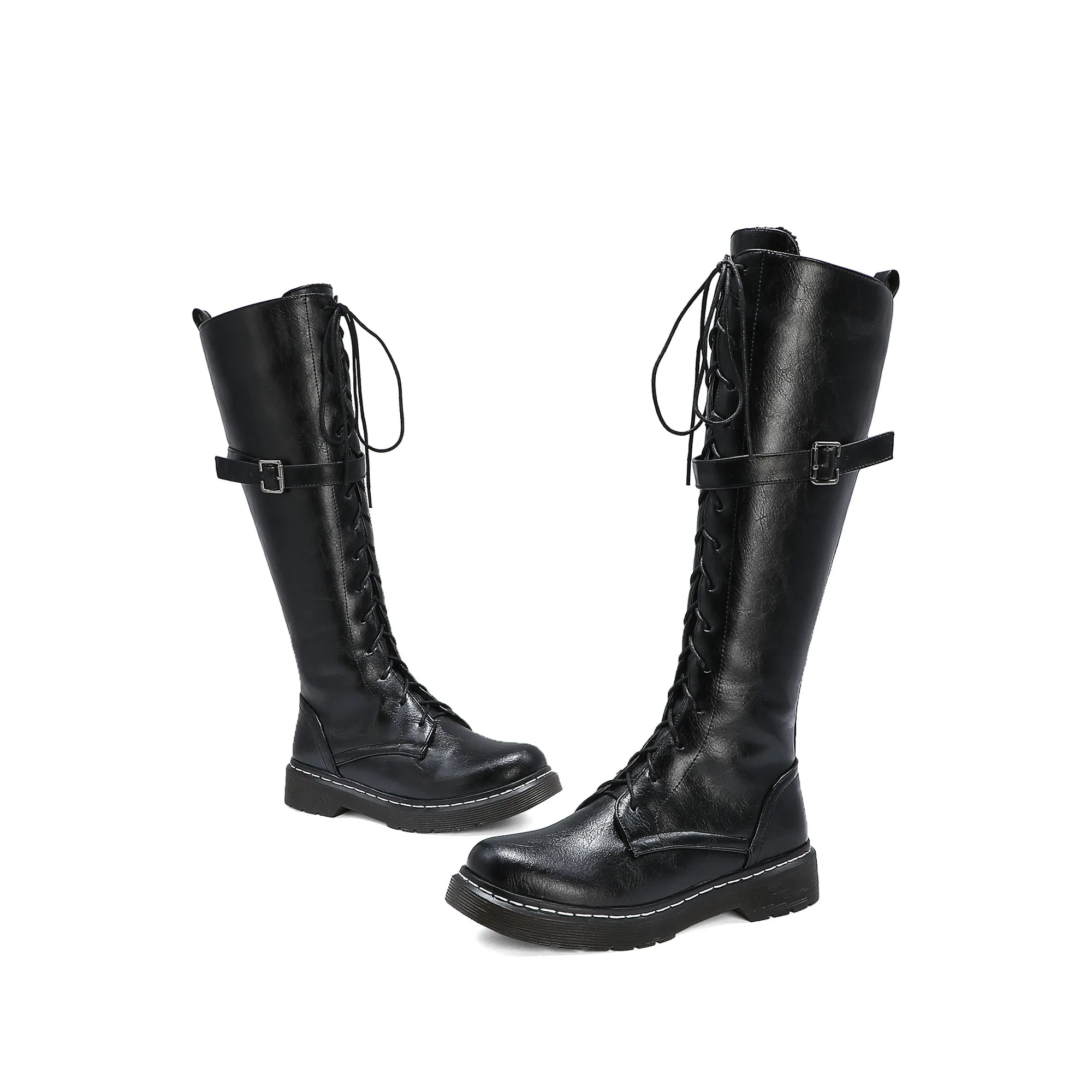 Bigsizeheels Skinny Legs Retro Solid Color Martin Boots - Black