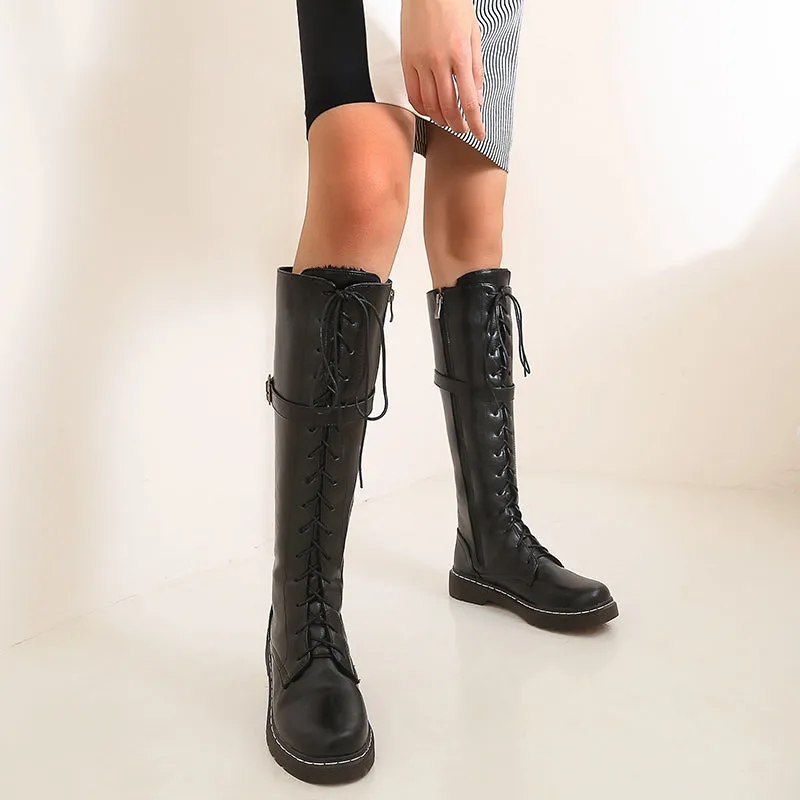 Bigsizeheels Skinny Legs Retro Solid Color Martin Boots - Black