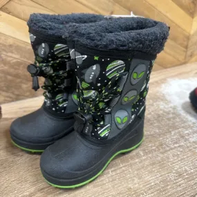 Children's Waterproof Alien Print Snow Boots: Black, Green-children-8T