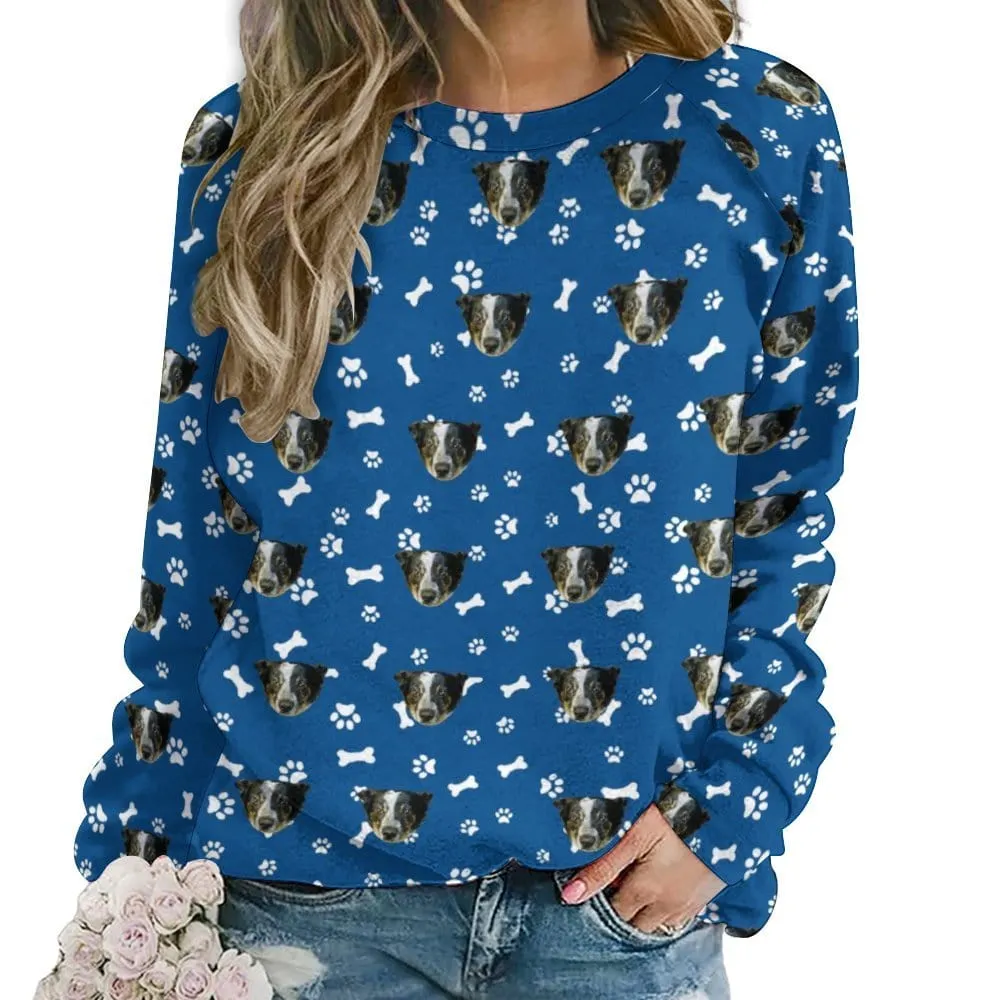 Custom Pet Face Multicolor Women's Loose Sweatshirt Personalized Raglan Sleeve Crew Neck Sweatshirt