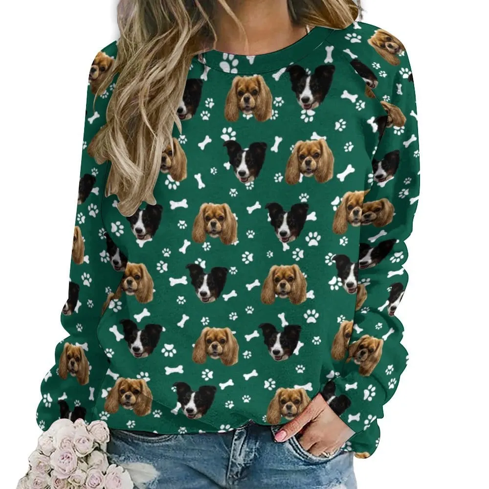 Custom Pet Face Multicolor Women's Loose Sweatshirt Personalized Raglan Sleeve Crew Neck Sweatshirt