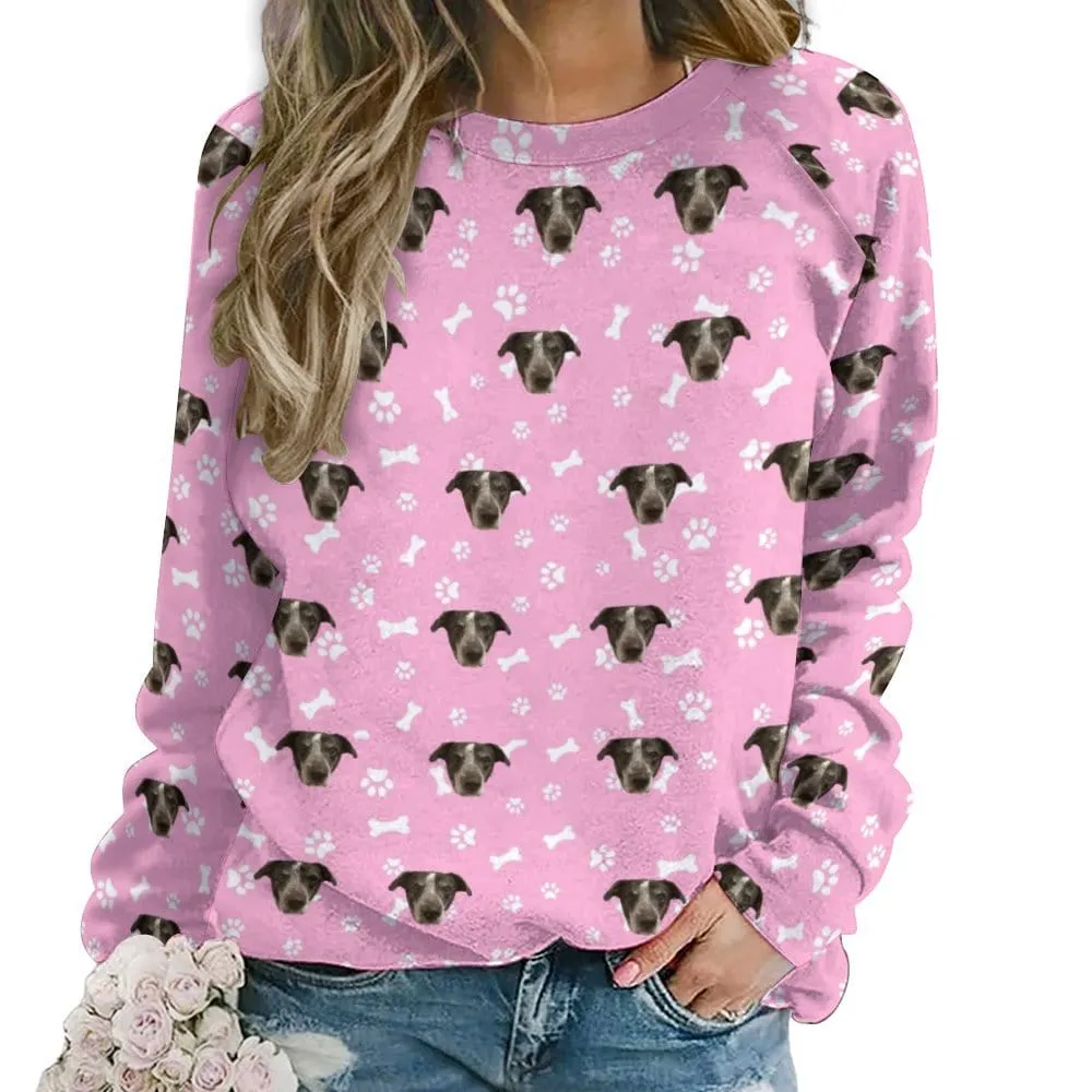 Custom Pet Face Multicolor Women's Loose Sweatshirt Personalized Raglan Sleeve Crew Neck Sweatshirt