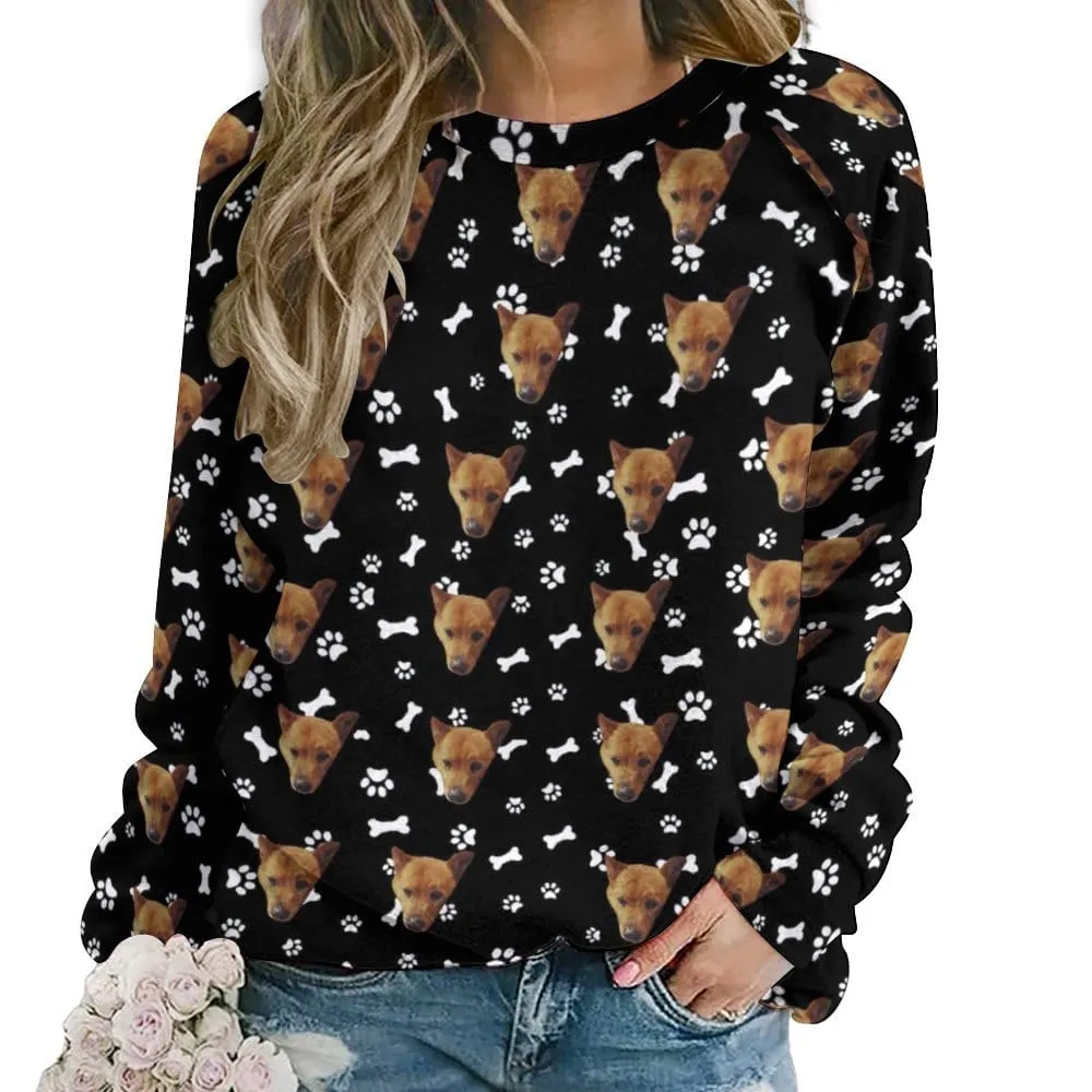 Custom Pet Face Multicolor Women's Loose Sweatshirt Personalized Raglan Sleeve Crew Neck Sweatshirt