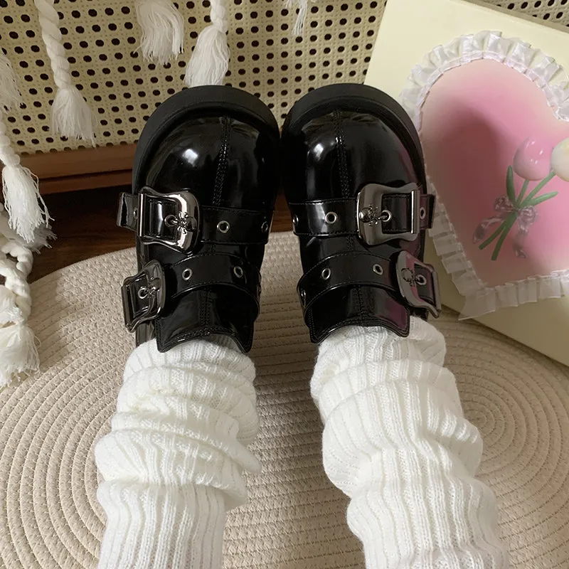 Dark punk round toe Mary Jane shoes for women