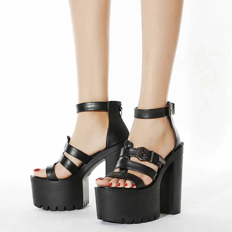 High-heeled Strap Buckle Shoes