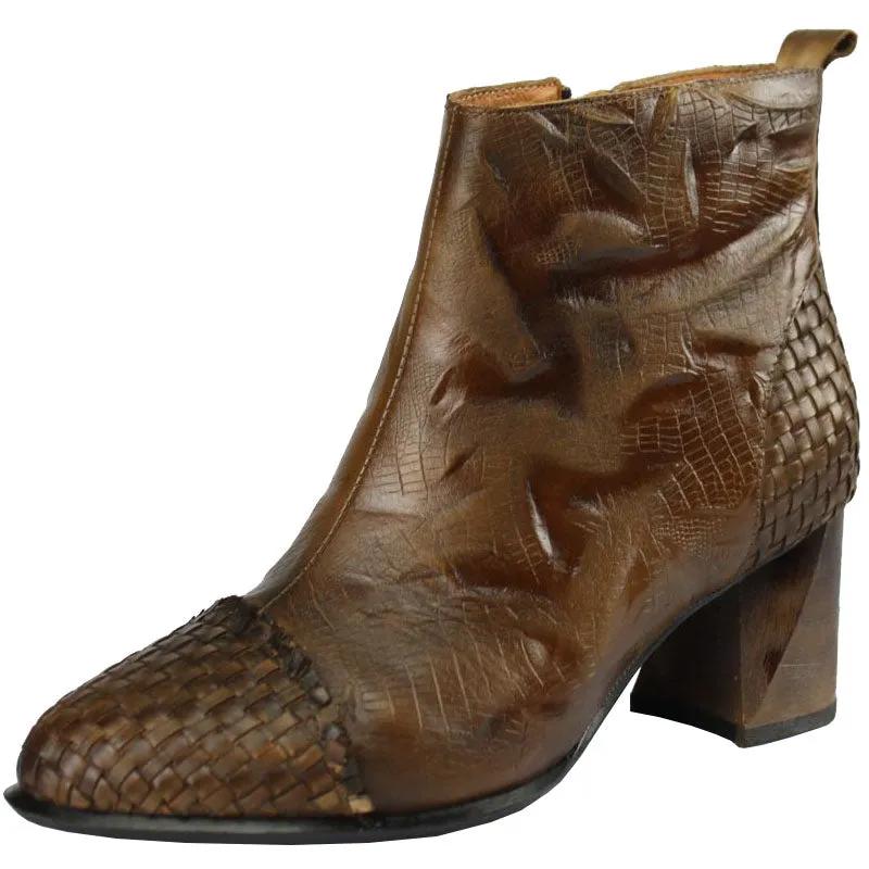 Spring Autumn Retro Real Leather High-Heeled Women's Boots